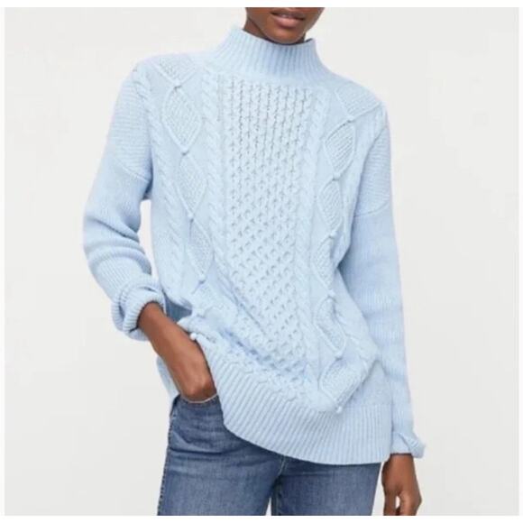 J. Crew Women's Cable Knit Mockneck Pullover Sweater Long Sleeve Blue Size M - Picture 1 of 6